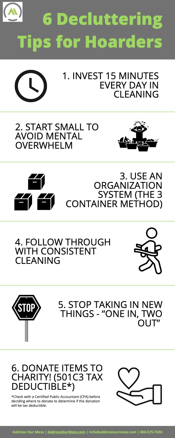 6 decluttering tips for hoarders infographic