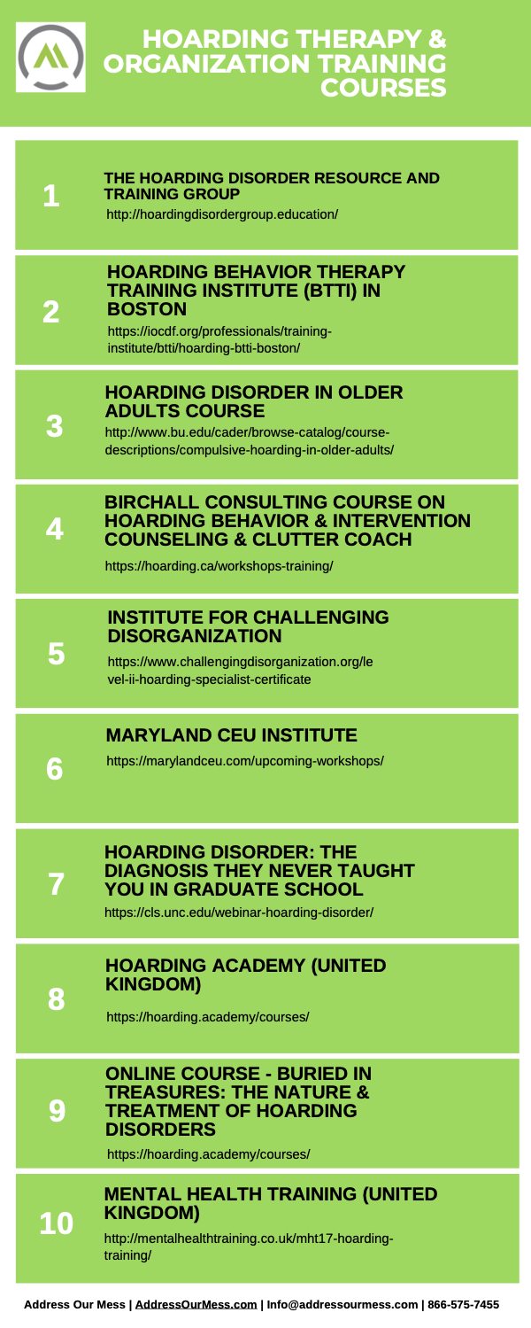 Hoarding therapy and organization training courses infographic